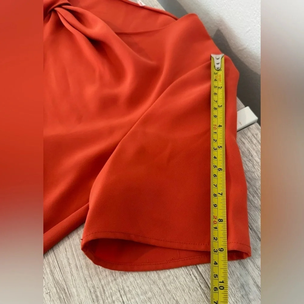 Amanda Uprichard Red Orange Short Sleeve Top Twist Neckline Office Size Small - Picture 4 of 7
